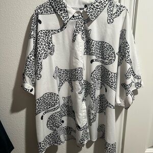 SHEIN Black and White Leopard Print Blouse